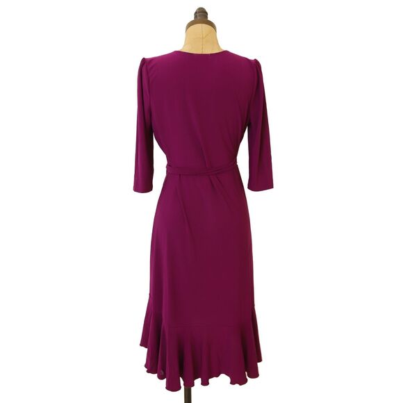 Kiyonna USA Whimsy Tie Wrap Dress S V-Neck 3/4 Sleeve Magenta Purple NEW B20 - Picture 3 of 5